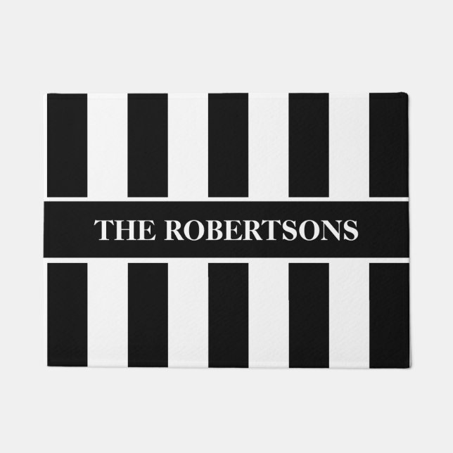 Paillasson Natte rayée noire et blanche personnalisée (Devant)