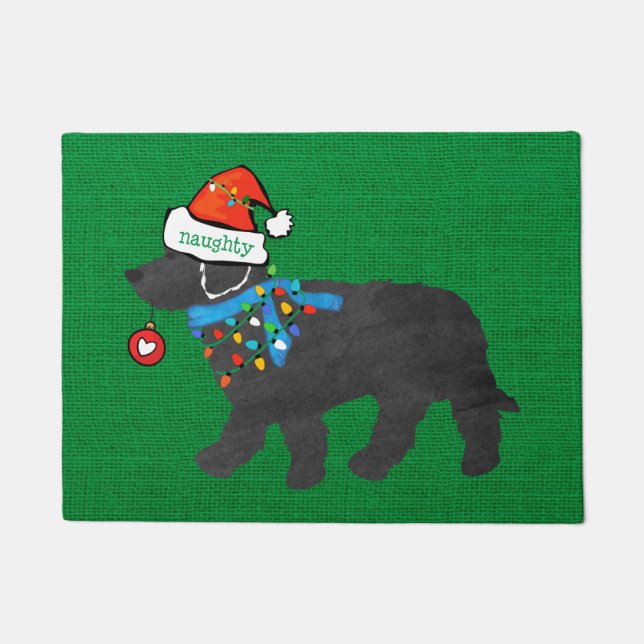 Paillasson Naughty Christmas Labradoodle Xmas Green Burlap (Devant)
