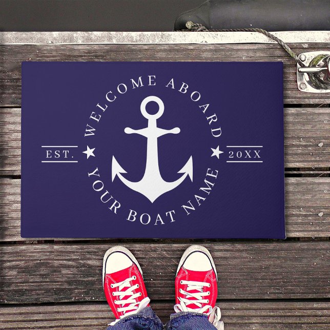 Paillasson Nautical Anchor Custom Boat Name Welcome Doormat (Nautical Anchor Custom Boat Name Welcome Aboard Doormat)