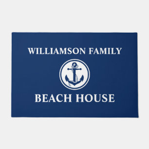 Paillasson Nautical Beach House Nom de famille Ancre Corde Bl