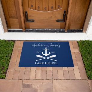 Paillasson Nautical Lake House Ancre Oars Family Navy Bleu