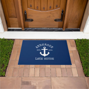 Paillasson Nautical Lake House Nom de famille Ancre Marine Bl