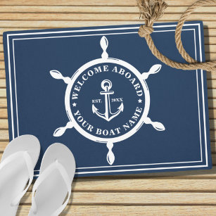 Paillasson Nautical Navy Blue Custom Boat Nom Ancre