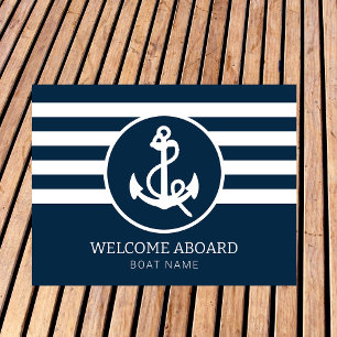 Paillasson Nautical Navy Blue Custom Boat Nom Bienvenue à bor