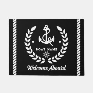 Paillasson Nautique noir et blanc Nom du bateau personnalisé