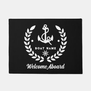 Paillasson Nautique noir et blanc Nom du bateau personnalisé 