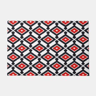 Paillasson Navajo Ikat Motif, rouge foncé, noir et blanc