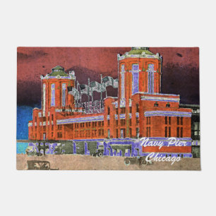 Paillasson Navy Pier Chicago 1920's Watercolor Art Windy City