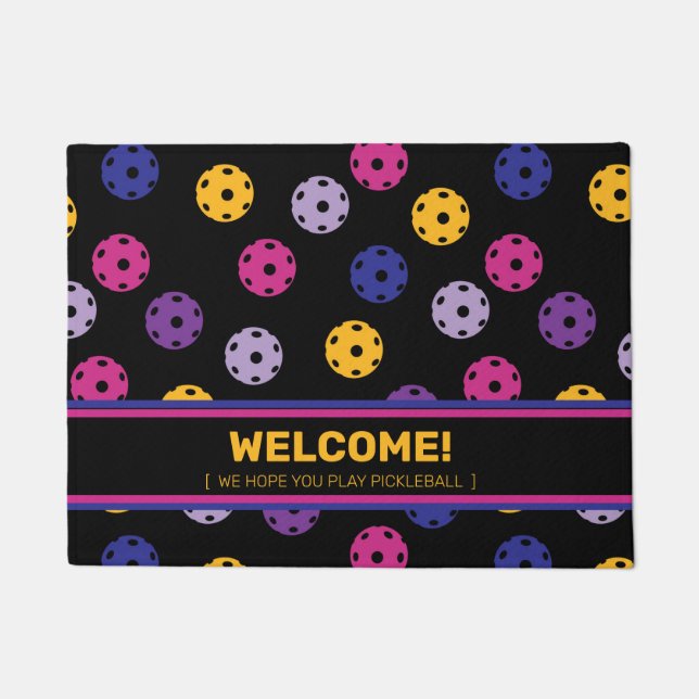 Paillasson Neon sur le pickleball noir, texte personnalisé  (Devant)