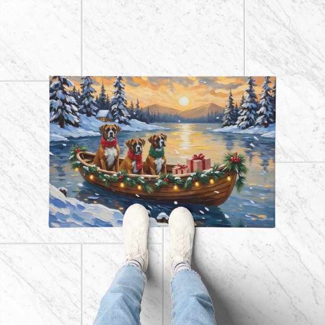 Paillasson Noël Bateau Boxer Fêtes (Intérieur)