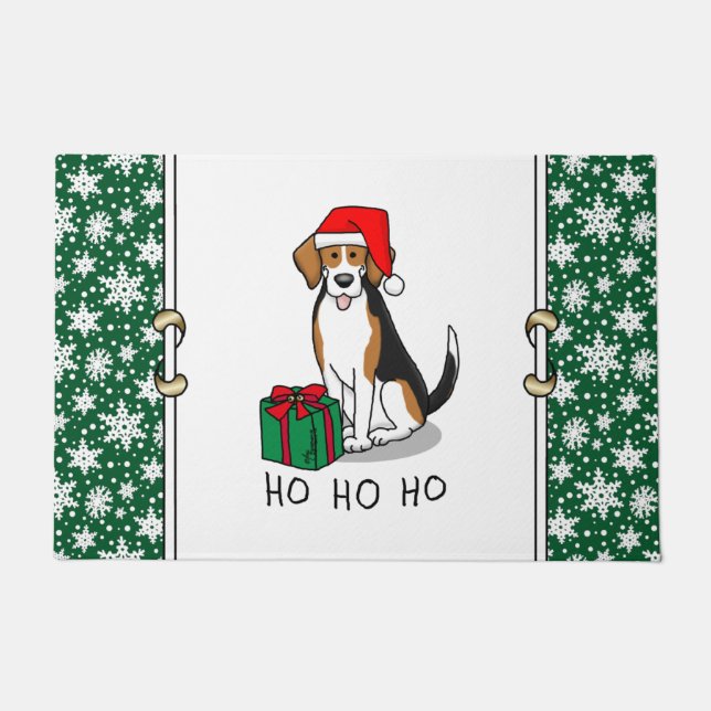 Paillasson Noël Beagle de chapeau de Noël (tri couleur 3) Chi (Devant)