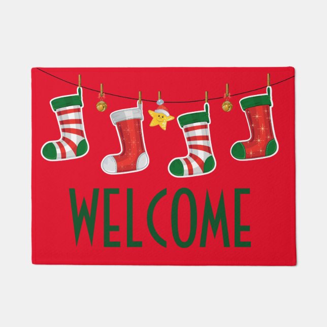 Paillasson Noël Bienvenue 18" x 24" Porte Mat/Stockings (Devant)