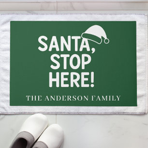 Paillasson Noël bienvenue citations Père Noël stop ici vert