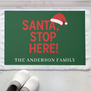 Paillasson Noël bienvenue citations Père Noël stop ici vert