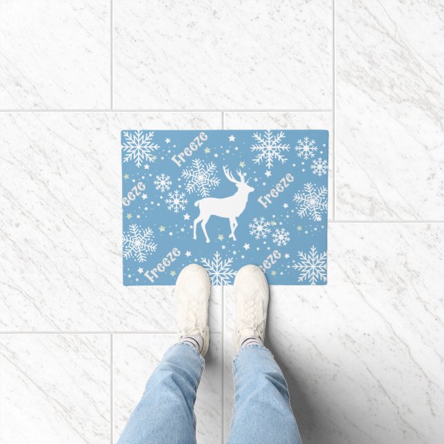 Paillasson Noël bleu Snowflakes (Intérieur)