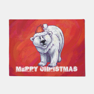 Paillasson Noël de l'ours polaire sur le rouge