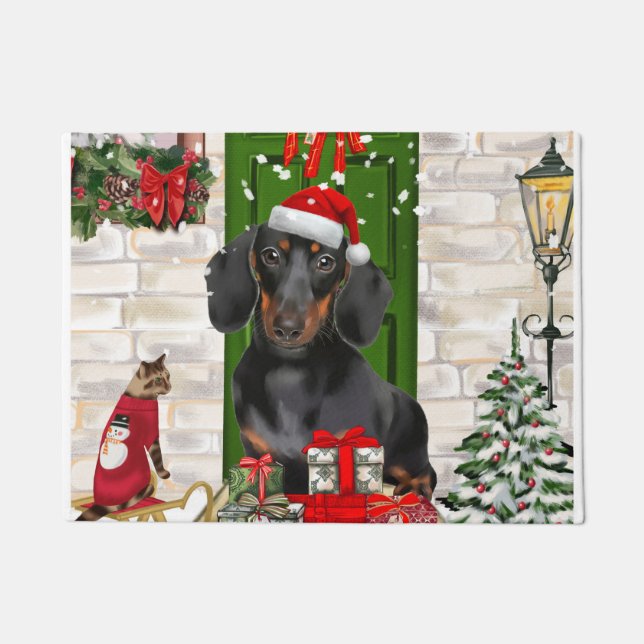 Paillasson Noël du chien Dachshund (Devant)