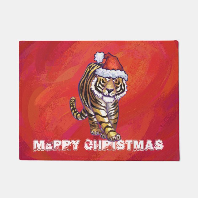 Paillasson Noël du tigre en rouge (Devant)