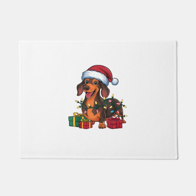 Paillasson Noël Éclairage de Noël Chapeau Dachshund Chien Noë (Devant)