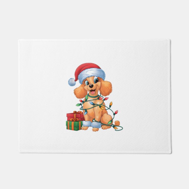 Paillasson Noël Éclairage Santa Hat Jouet de caniche Noël (Devant)