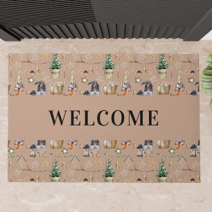 Paillasson Noël gnomes ferme maison beige