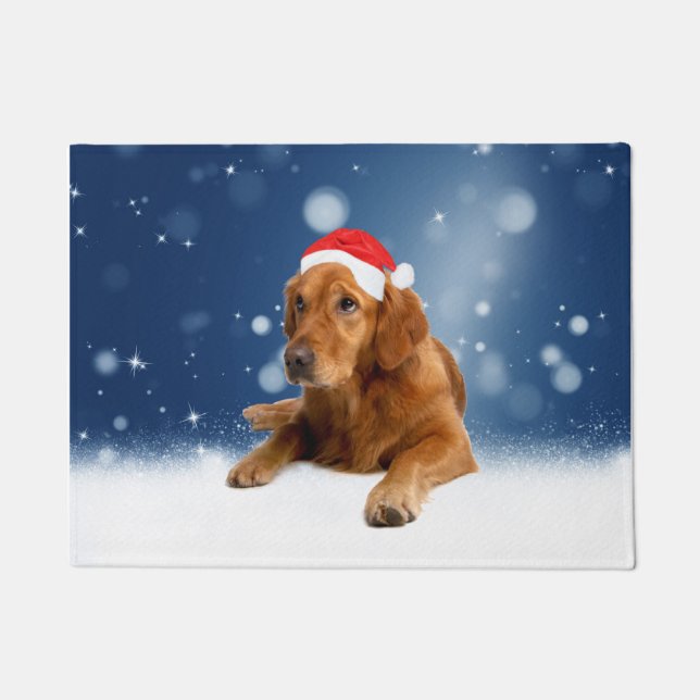 Paillasson Noël Mignonne Golden Retriever Chien Santa Hat Nei (Devant)