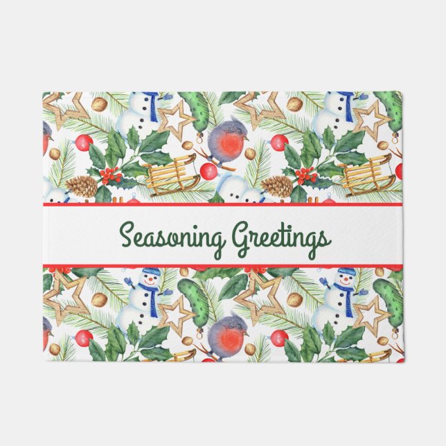 Paillasson Noël Noël Noël Noël Snowman, Pine Cones, Holly (Devant)