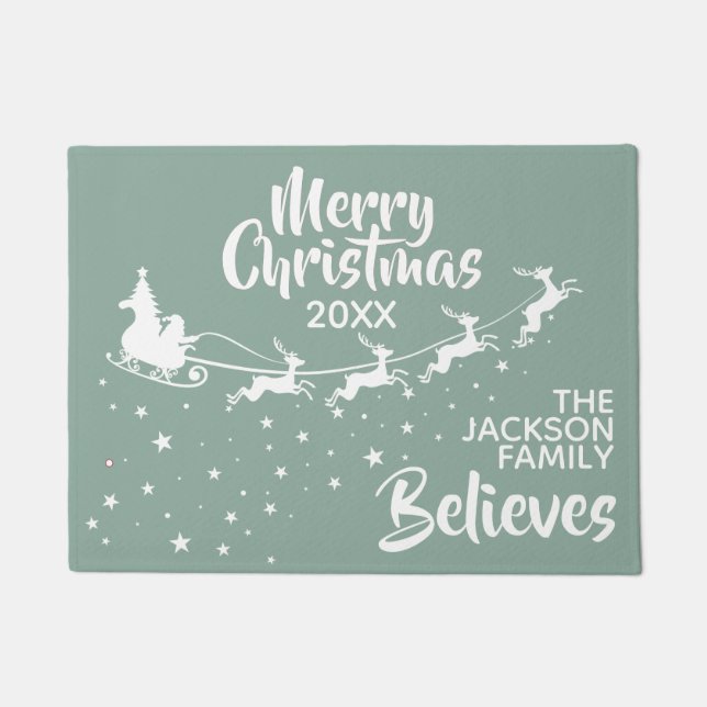 Paillasson Noël Père Noël vacances pour les rennes de traînea (Devant)