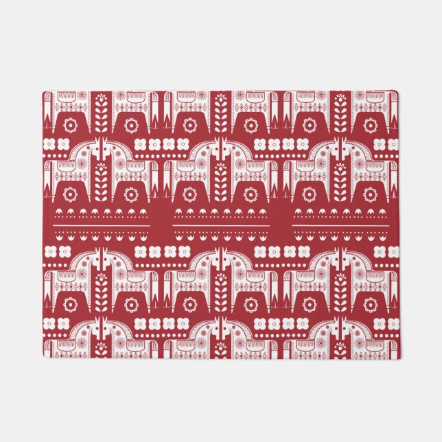 Paillasson Noël Red Reindeer Forêt scandinave nordique (Devant)