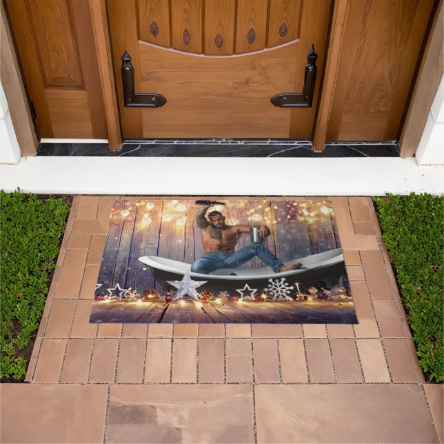 Paillasson Noël SlipperyJoe en or argent étoiles lumières hum (De plein air)