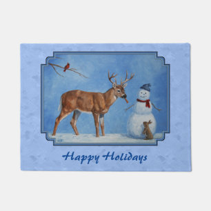 Paillasson Noël Snowman Deer Cute Bunny Blue
