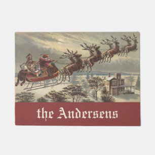 Paillasson Noël vintage, Père Noël victorien à Sleigh