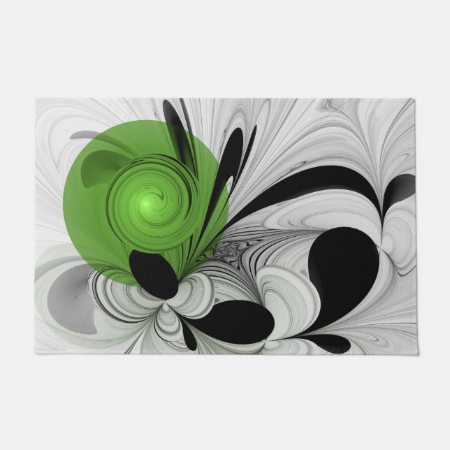 Paillasson Noir Abstrait et blanc avec art fractal vert (Devant)