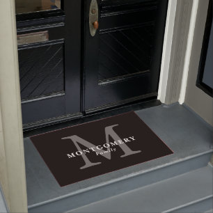 Paillasson Noir Blanc Monogramme Gris Élégant Chic Nom de fam
