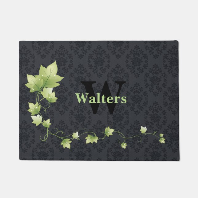 Paillasson Noir Damask Monogramme Porte Mat (Devant)