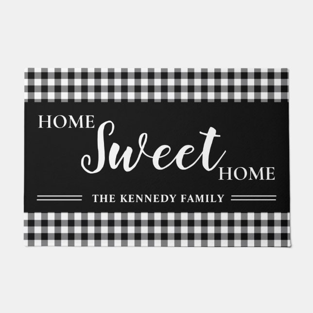 Paillasson Noir Et Blanc En vichy Plaid Home Sweet Home (Devant)