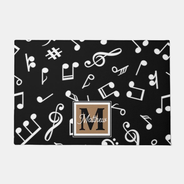 Paillasson Noir et blanc Note Musicien Monogramme (Devant)