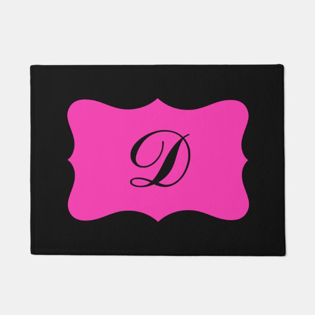 Paillasson Noir Fuchsia rose brillant Monogramme initial pers (Devant)