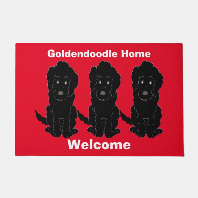 Paillasson Noir Goldendoodle Chien Design mat de porte (Devant)