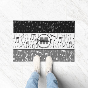 Paillasson Noir gris et blanc notes de musique mat