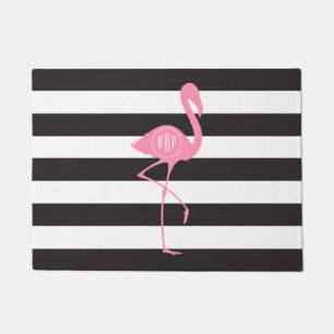 Paillasson Noir + Le blanc barre la natte de Flamant rose de