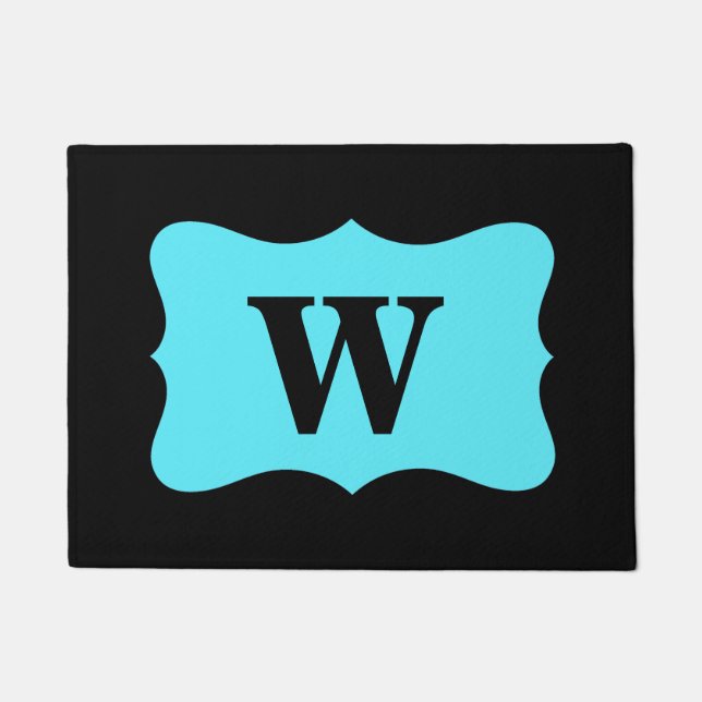 Paillasson Noir Turquoise Aqua Blue Monogramme initial person (Devant)