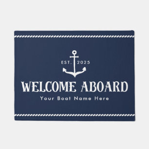 Paillasson Nom de bateau bleu personnalisé Bienvenue à bord N