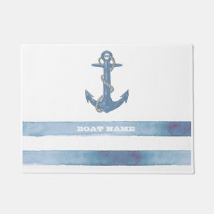 Paillasson Nom de bateau nautique, Ancre, Corde, Rayures bleu