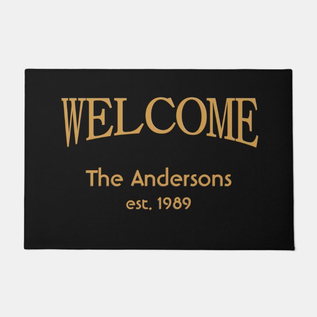 Paillasson Nom de bienvenue noir et or Année de création (Devant)
