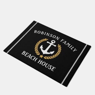 Paillasson Nom de famille Beach House Ancre Gold Laurel Black