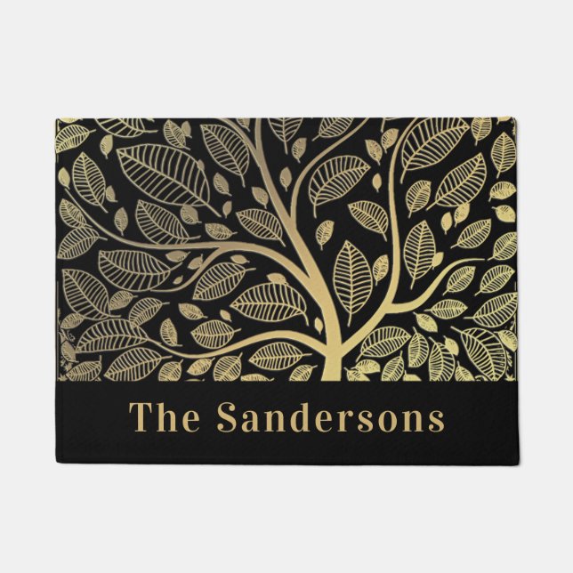 Paillasson  Nom de famille Black Gold Feuilles (Devant)