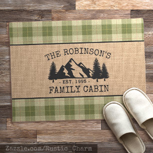 Paillasson Nom de famille Cabine Arbres Sage Green Plaid Burl