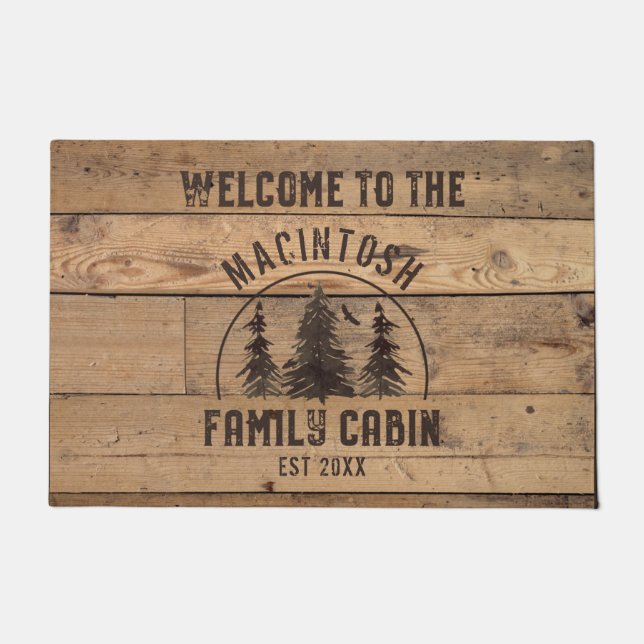 Paillasson Nom de famille Cabine Rustic Wood Welcome (Devant)