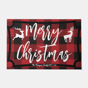 Paillasson Nom de famille design écossais tartan rouge Noël